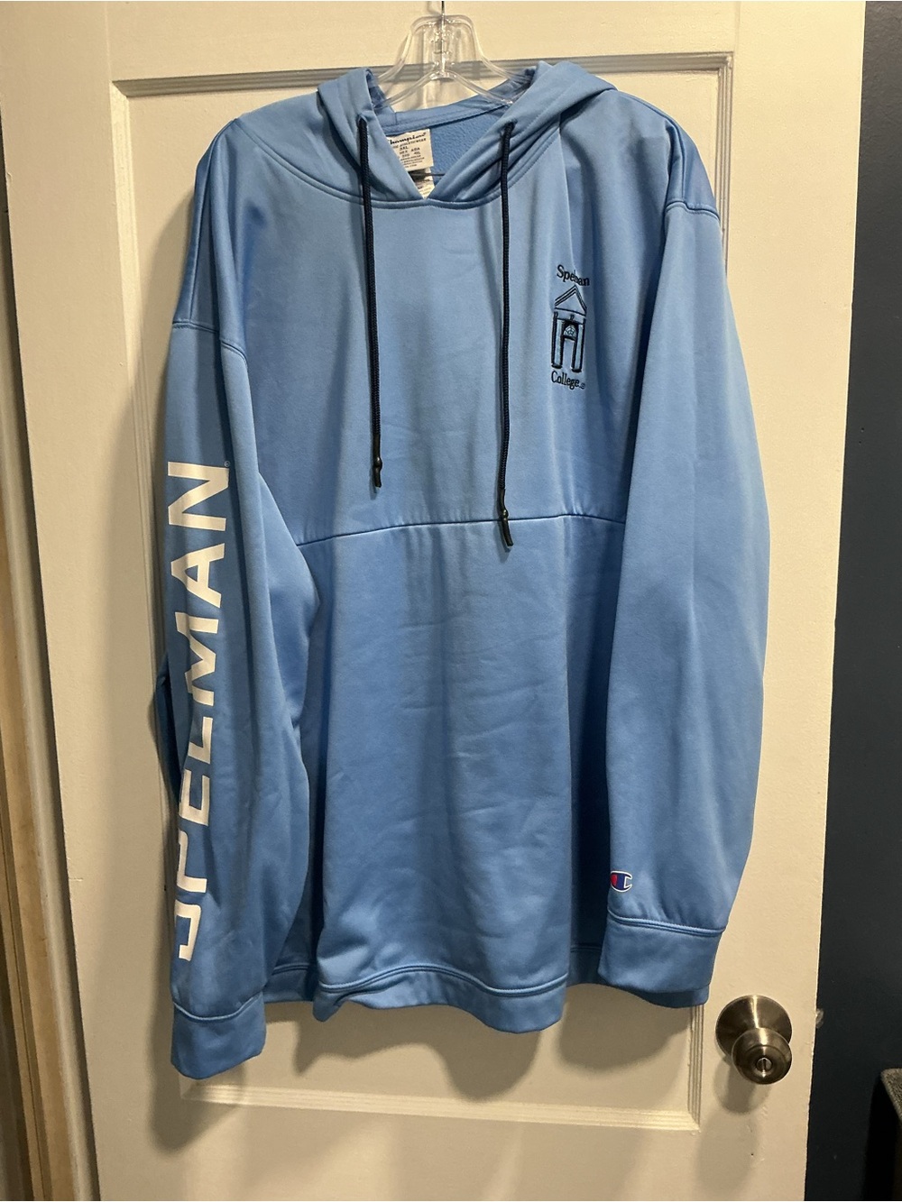 Champion Unisex Light Blue Pullover Hoodie - Spelman Graphic, Size 3X